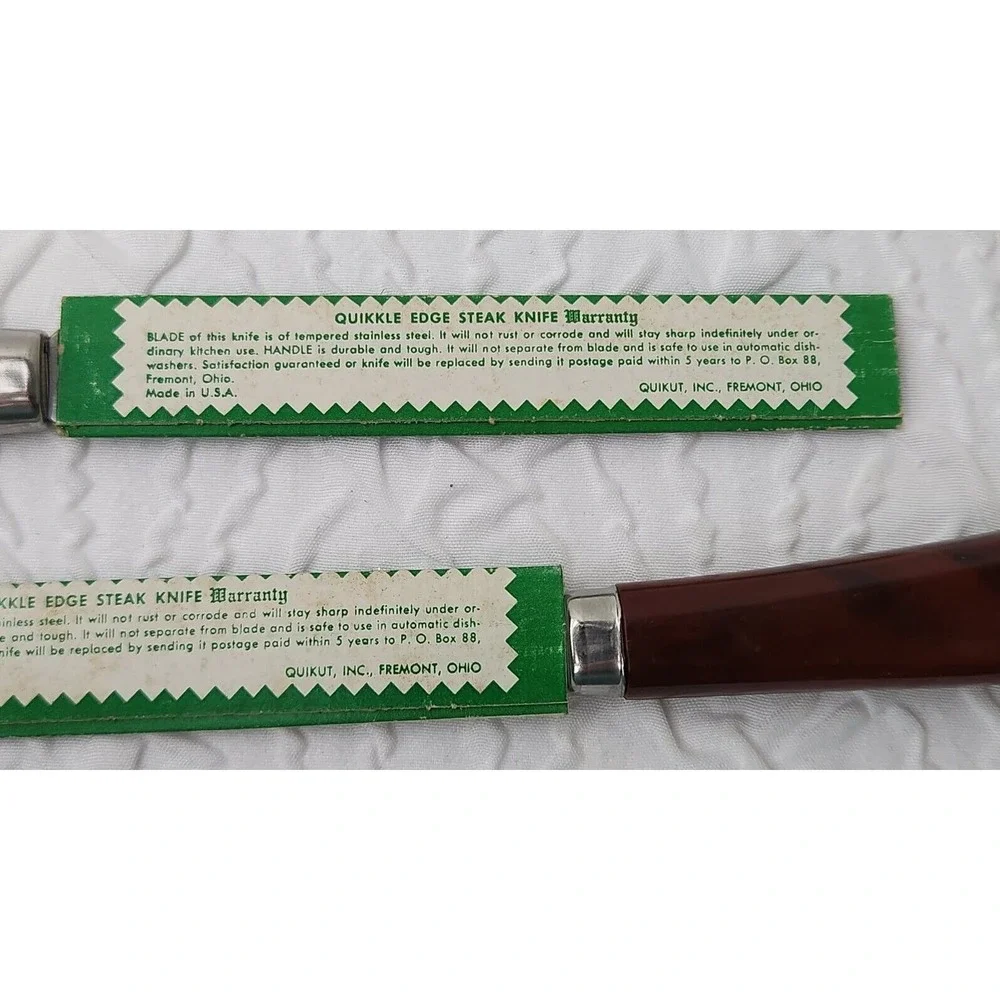 Quikut QUIKKLE Set Of 2 Stainless Steel Steak Knifes Brown Handle Vintage